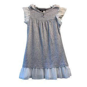 ROCK YOUR BABY Girls Gray Dress 4 4T 120 White Tulle Toddler Girl Flutter Sleeve